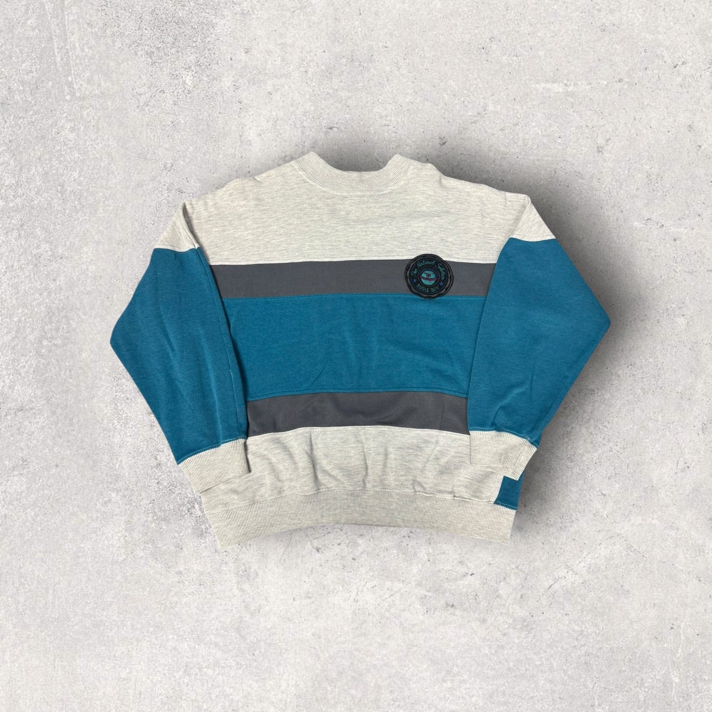 Vintage Bugle Boy The Natural Solution Patched Crewneck- L