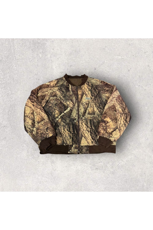 Vintage Mountain Prairie Quilted Real Tree Camo Bomber Jacket- XL