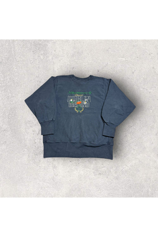 Vintage Champion Reverse Weave Shamrock Classic Dublin Ireland Notre Dame vs. Navy Embroidered Crewneck- L