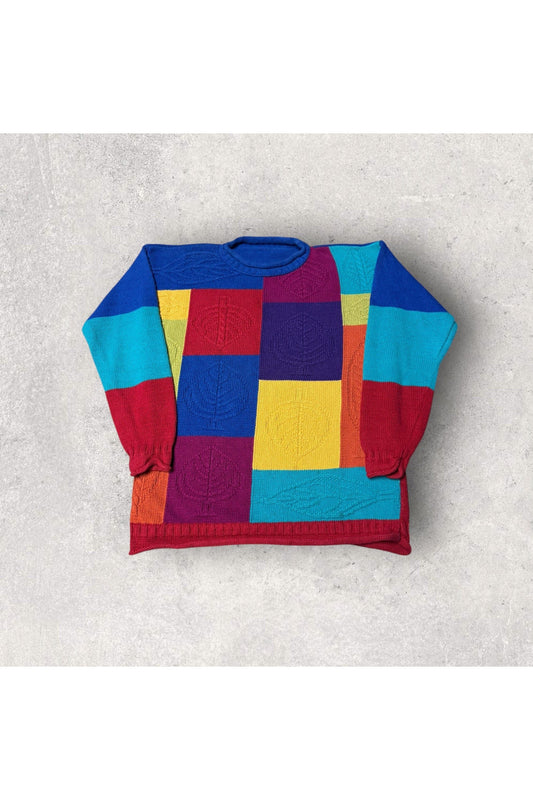 Vintage Color Block Knit Sweater- L