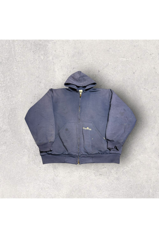Vintage Carhartt K129 NVY Full Zip Insulated Waffle Knit Hoodie- L