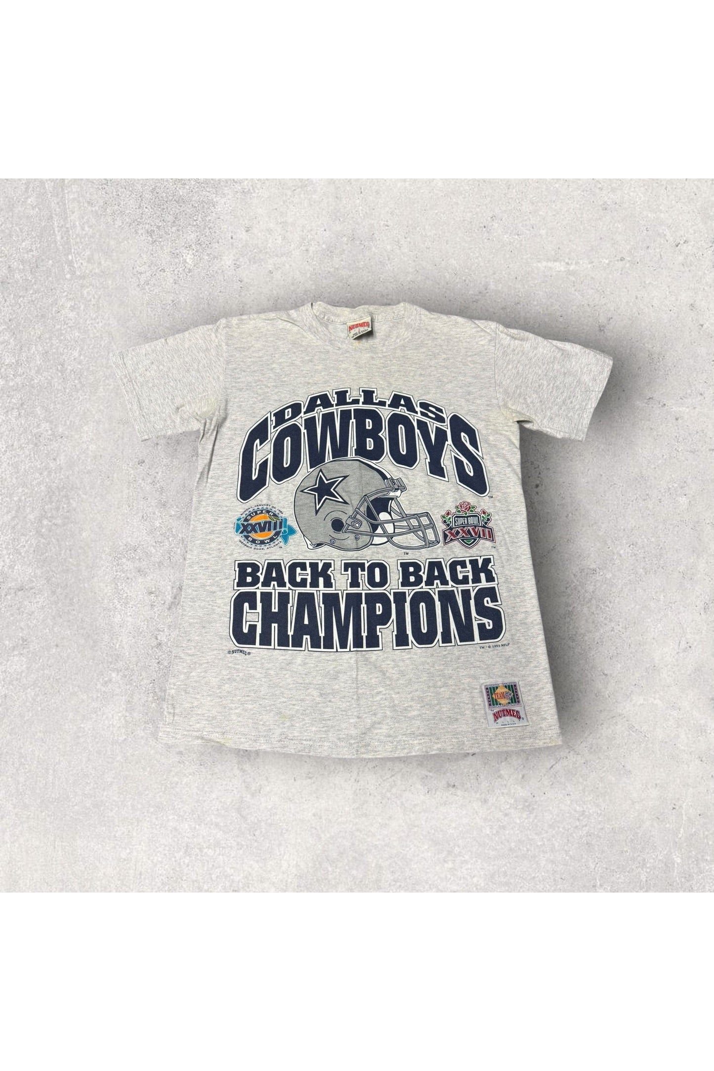 Vintage 1993 Nutmeg Mills Dallas Cowboys Back to Back Super Bowl Champions Tee- M