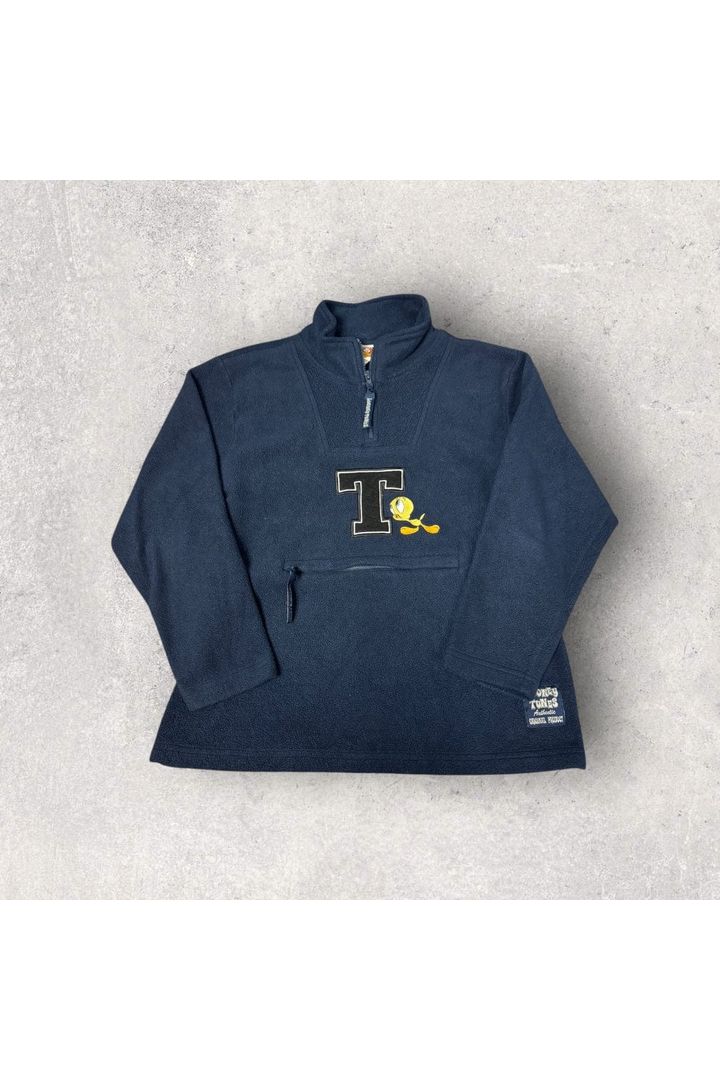 Vintage 2000 Looney Tunes Tweety Embroidered 1/4 Zip Pullover Fleece- S/M