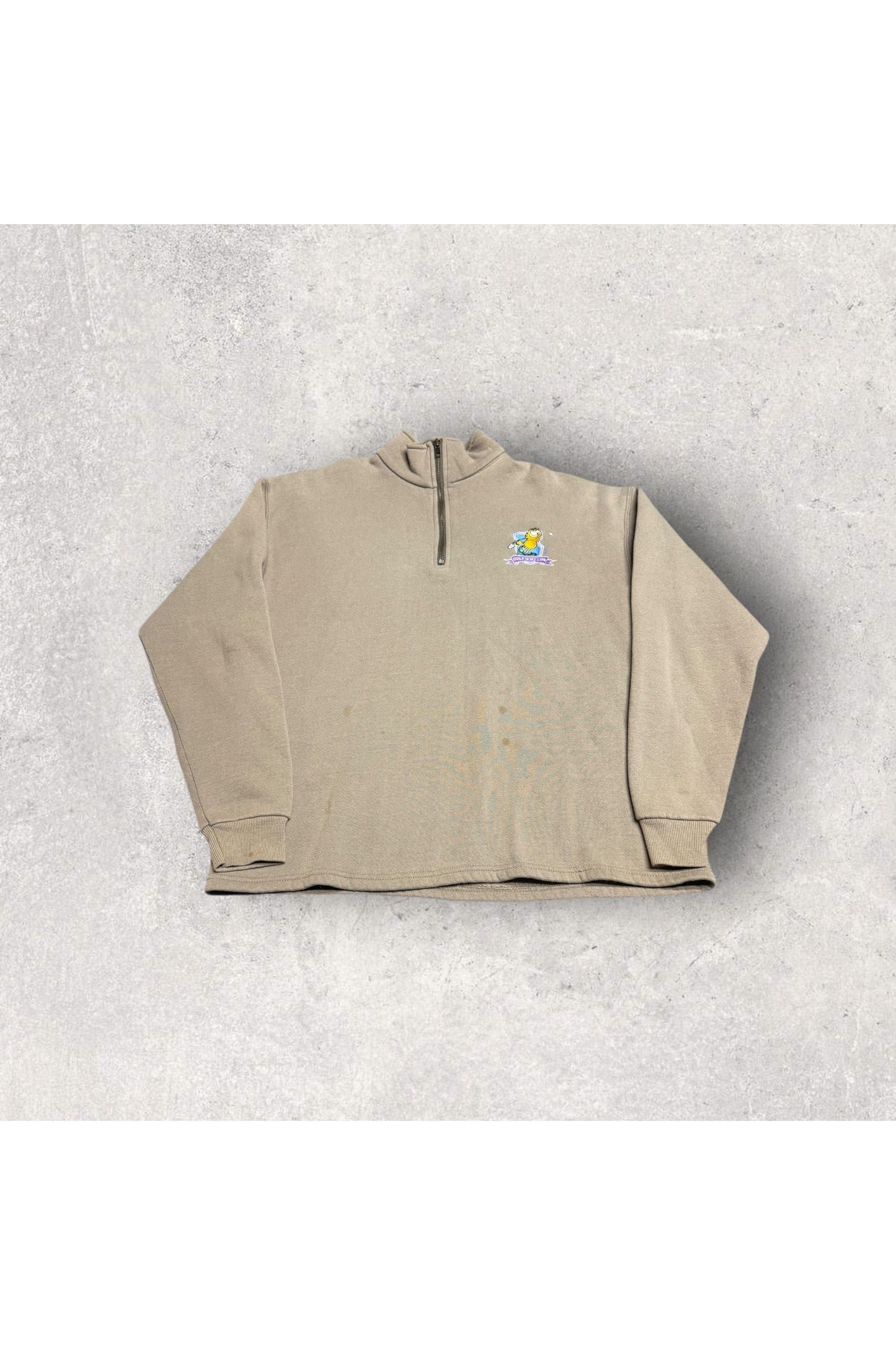 Vintage Hanes Heavyweight Made In USA Embroidered Garfield Golf is My Life 1/4 Zip- L