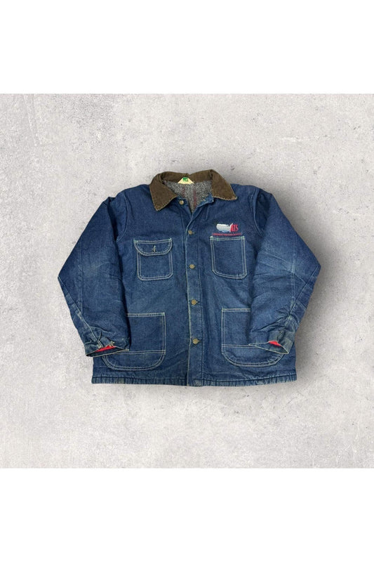 Vintage KEY Embroidered Anderson Trucking Service Blanket Lined Denim Workwear Jacket- 48R