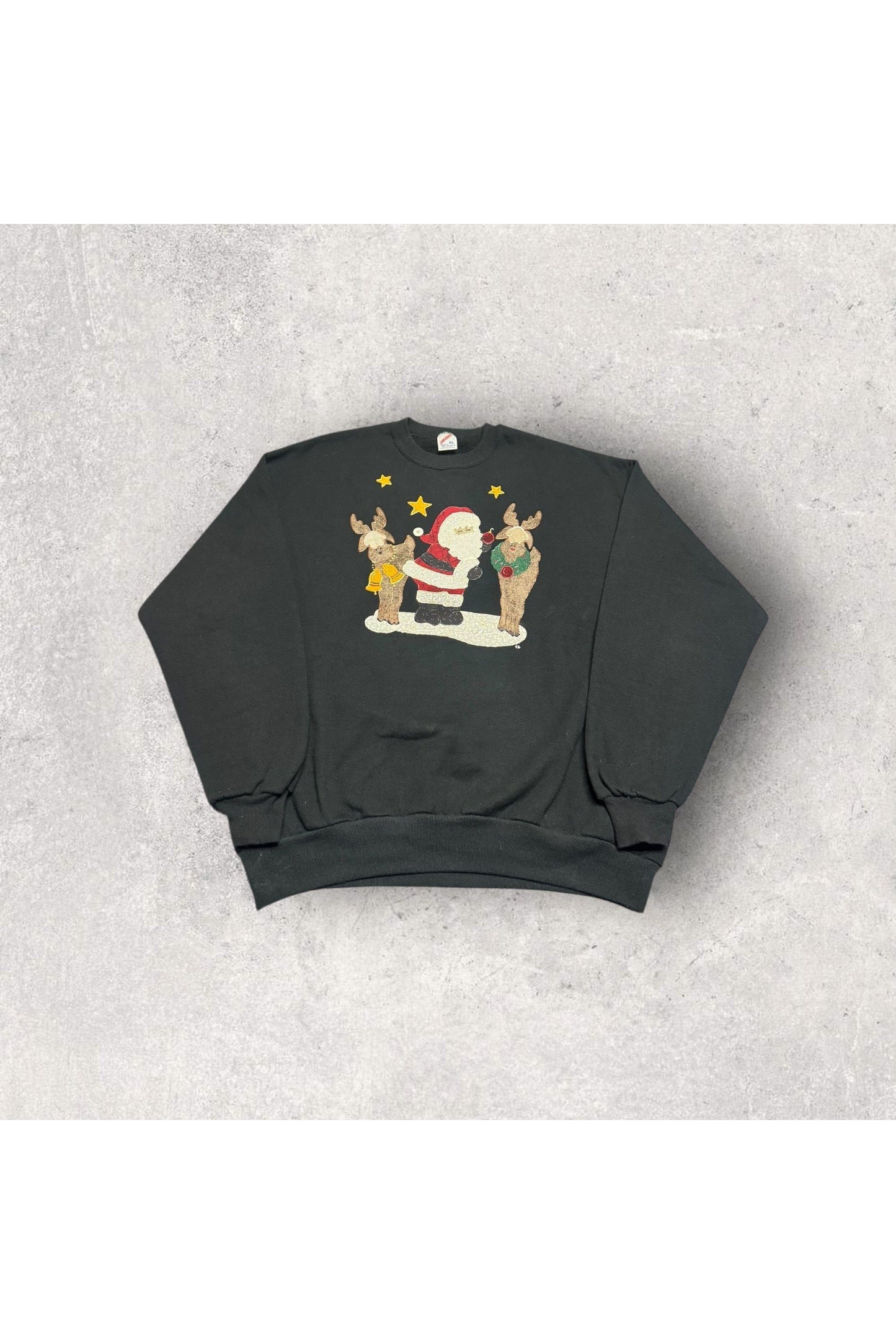 Vintage 90s Jerzees Made In USA Custom Santa and Reindeers Christmas Crewneck- XL
