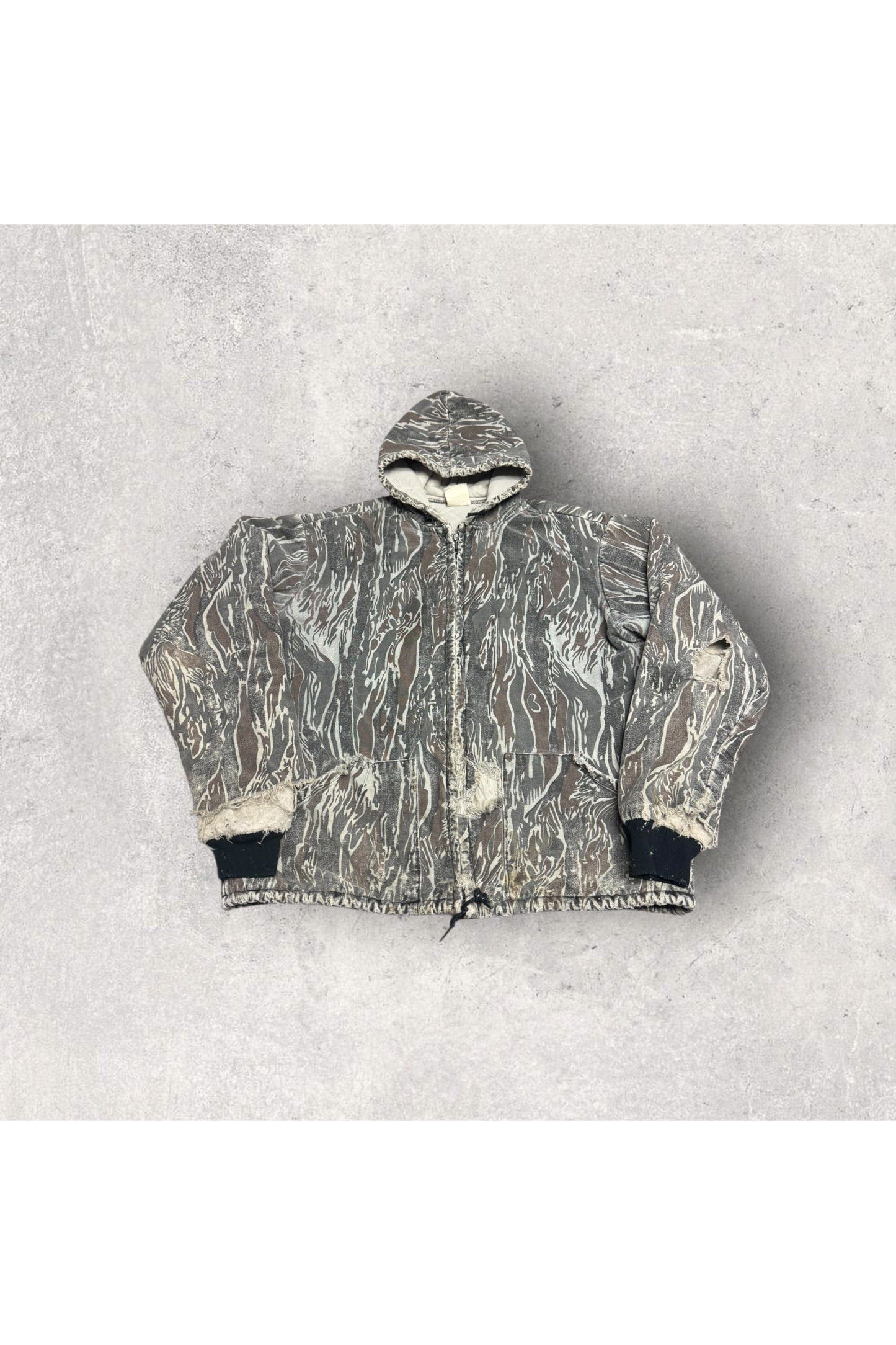 Vintage Tree Bark Hooded Camo Jacket- S/M