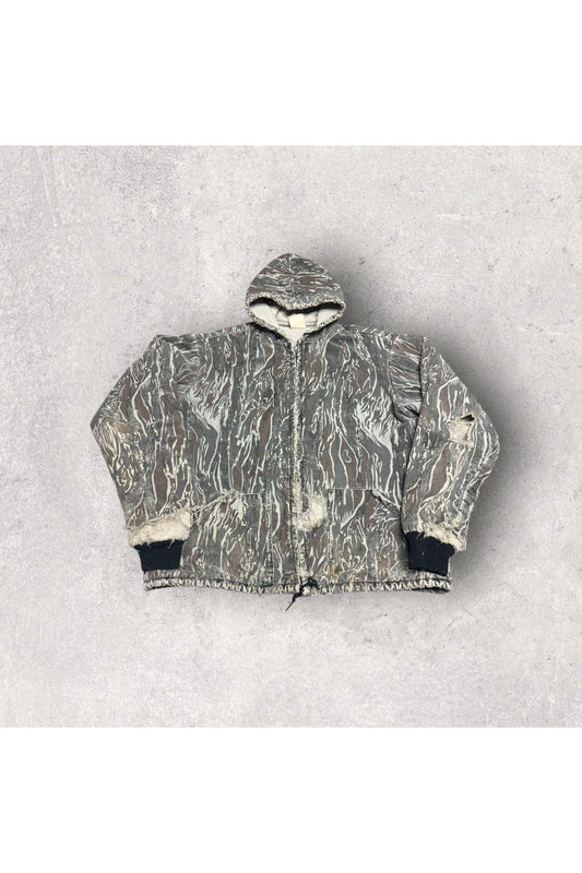 Vintage Tree Bark Hooded Camo Jacket- S/M