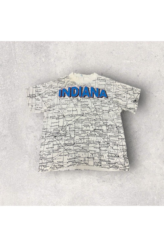 Vintage Sun Sportswear Indiana Map All Over Print Tee- L