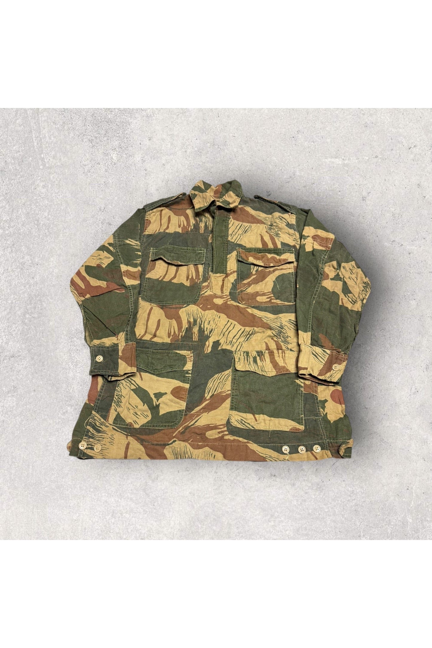Vintage 1970s Pakistani Military Cotton Brushstroke Camouflage Smock/Rhodesian Style Bush Jacket- L