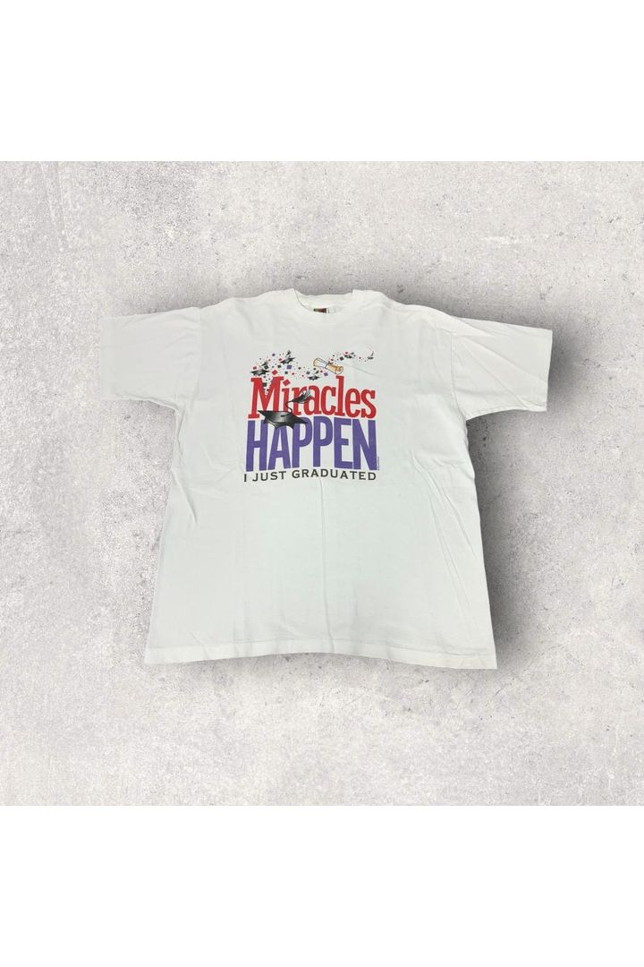 Vintage Single Stitch Miracles Happen I Just Graduated Tee- XL