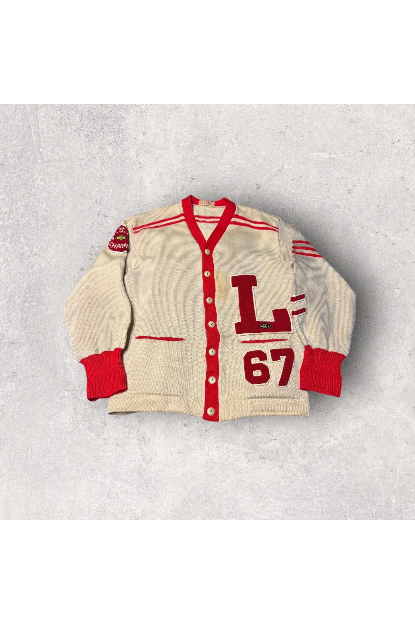 Vintage Logan Knitting Mills 1967 Luther Hill South Highschool Chicago Knit Cardigan Sweater- XL
