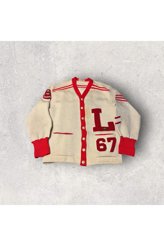 Vintage Logan Knitting Mills 1967 Luther Hill South Highschool Chicago Knit Cardigan Sweater- XL