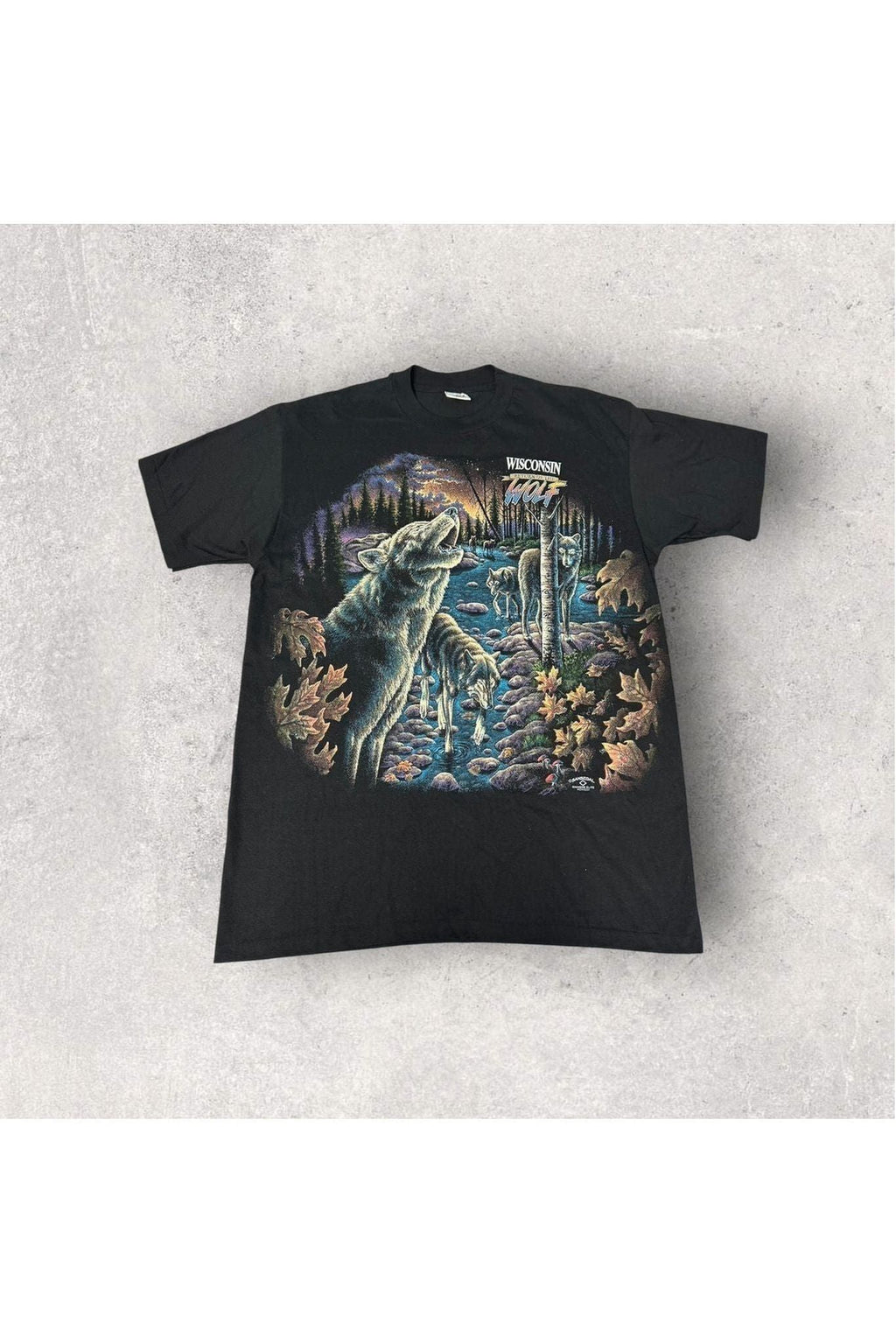 Vintage Single Stitch ANVIL San Segal Wisconsin Return Of The Wolf Wrap Around Nature Tee- L