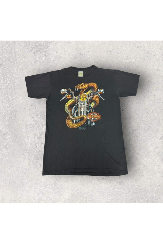 Vintage 1989 Harley-Davidson 3D Emblem Rattlesnake Tee- M