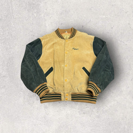 Vintage GUESS American Classic Beverly Hill, California Embroidered Native American Suede Varsity Jacket- M