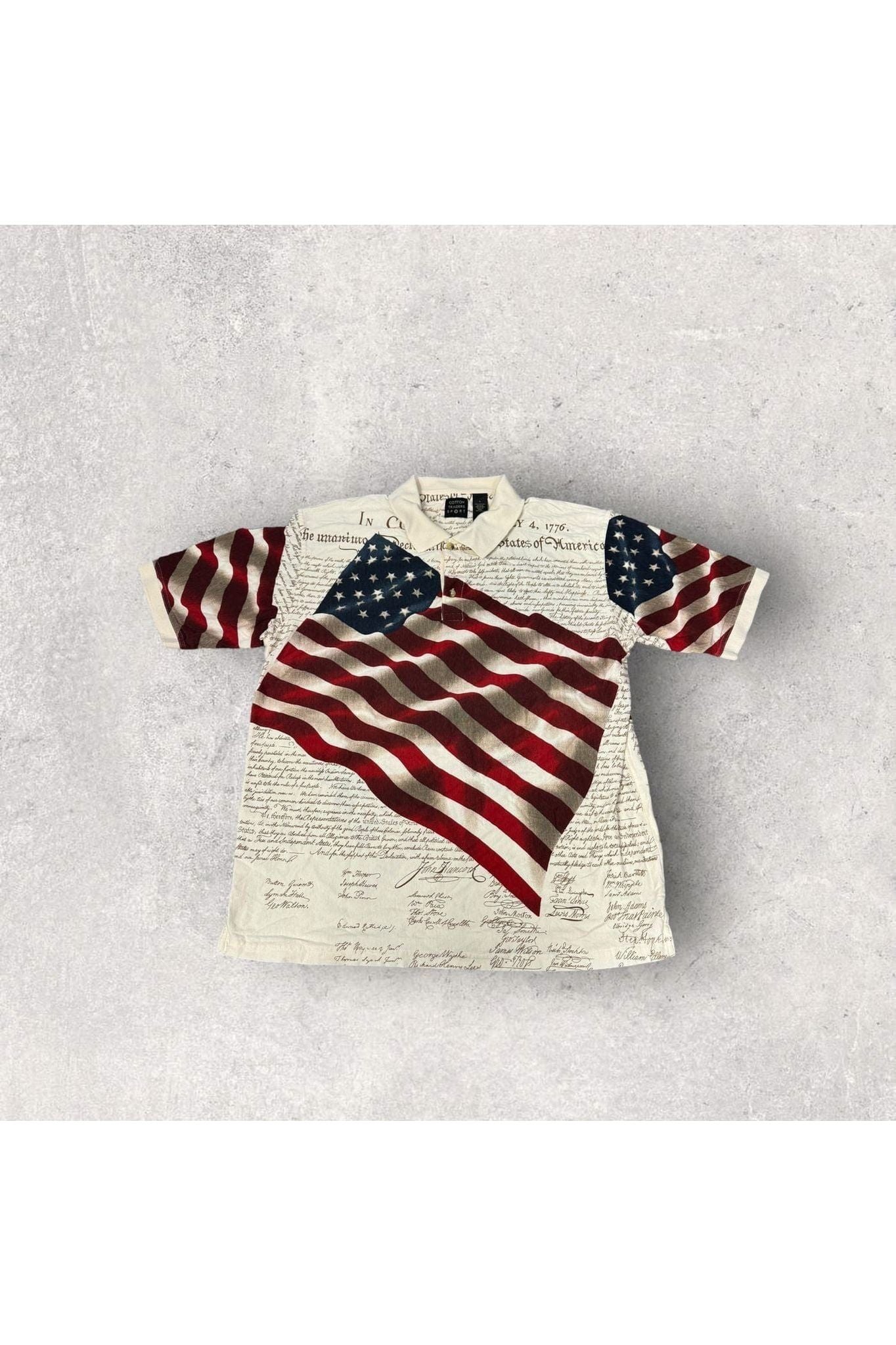 Vintage Cotton Traders Sport Declaration of Independence All Over Print Polo- L