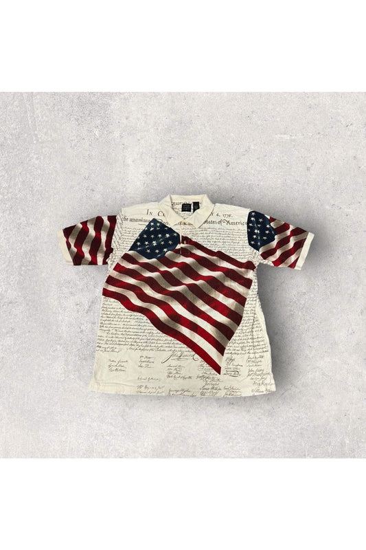 Vintage Cotton Traders Sport Declaration of Independence All Over Print Polo- L