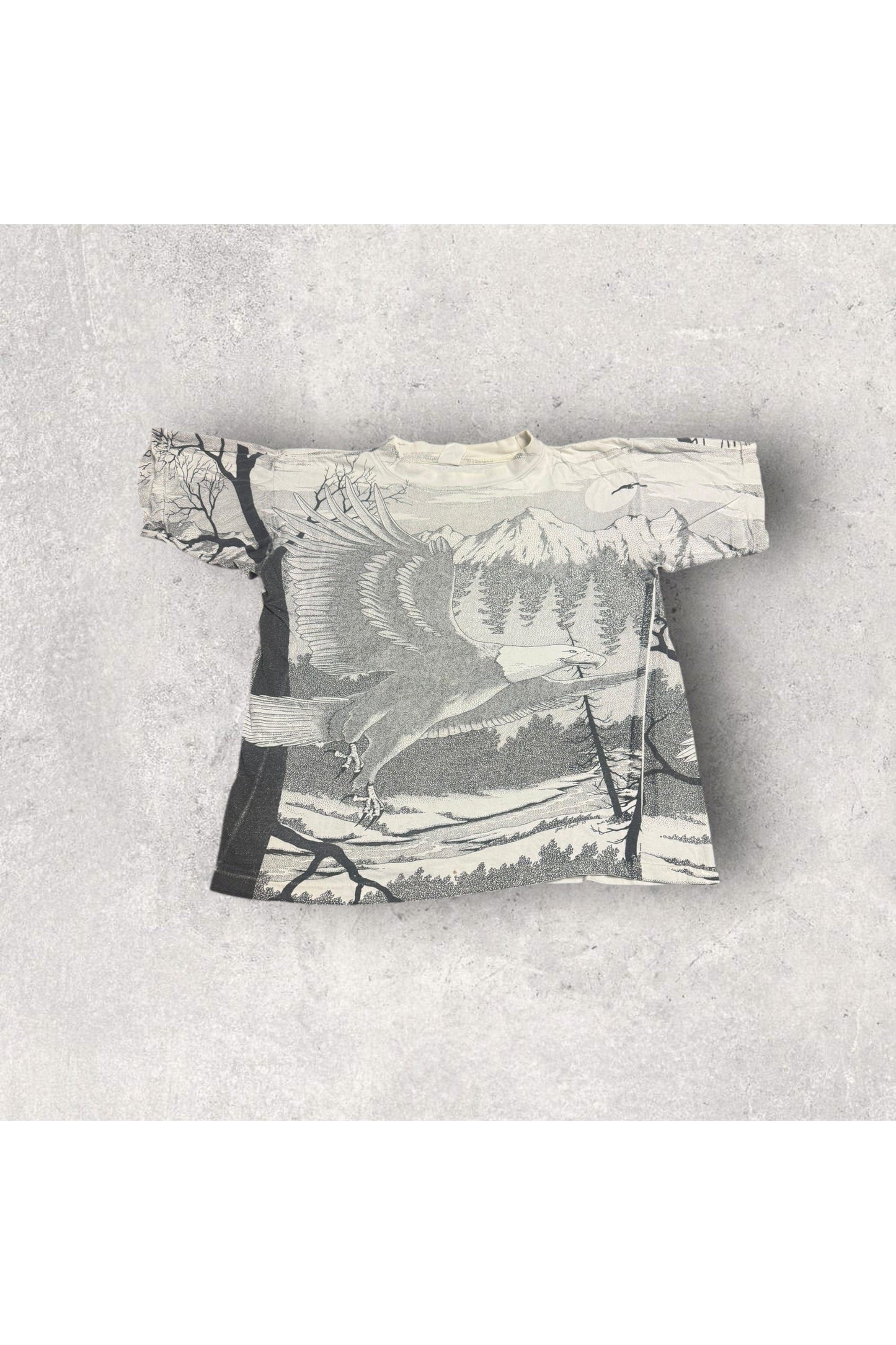 Vintage Single Stitch Classic Cotton Armor Bald Eagle All Over Print Nature Tee- L