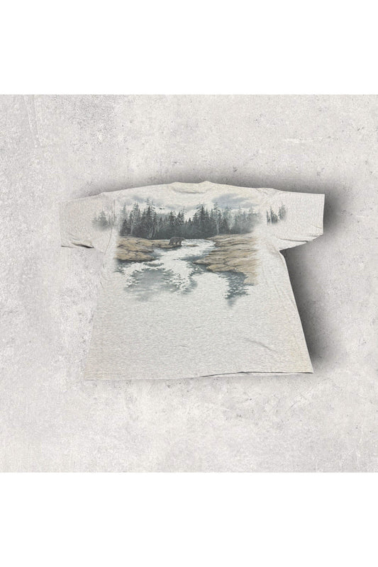 Vintage 90s Artisans Black Bears Nature All Over Print Tee- XXL