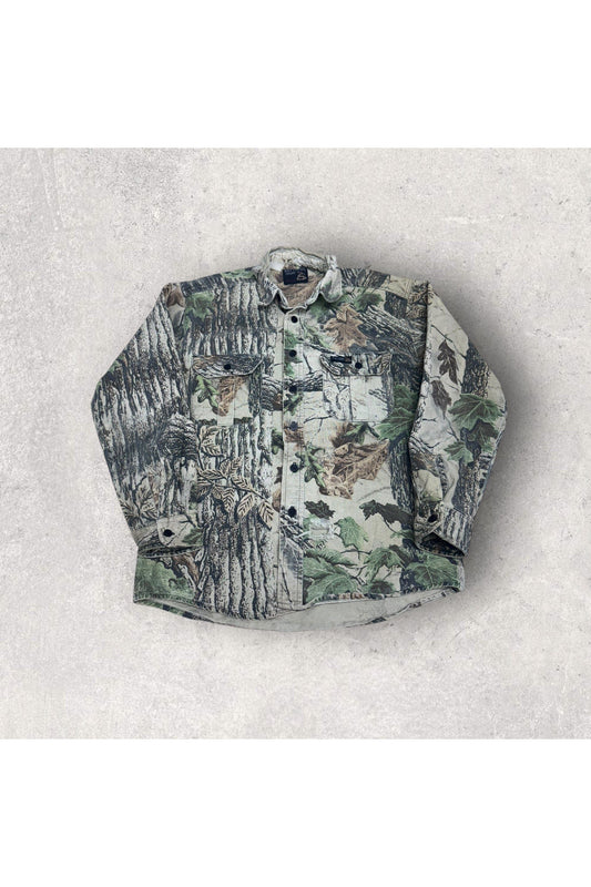 Vintage Rattlers Brand Made In USA Real Tree Camo Long Sleeve Button Up- L
