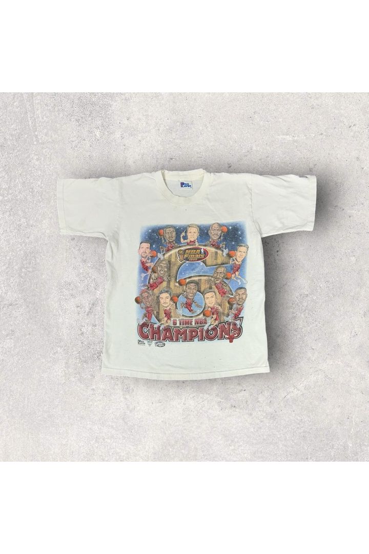 Vintage Pro Player 1998 Chicago Bulls NBA Finals 6 Time Champions Caricature Tee- S