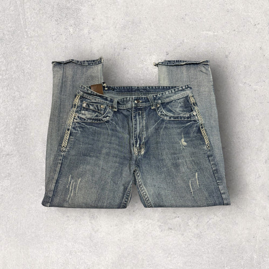 Vintage Y2K GS115 Distressed Denim Slim Fit Embroidered Pockets Jeans- SZ 36 x 31