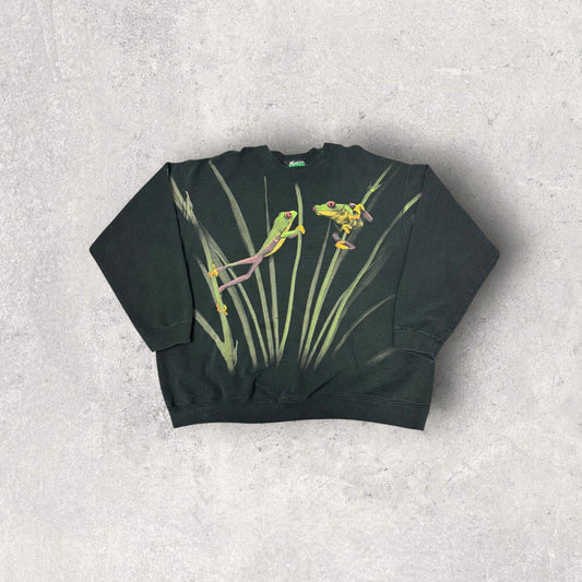 Vintage Radical Nature Made In USA Frog All Over Print Crewneck- XXL