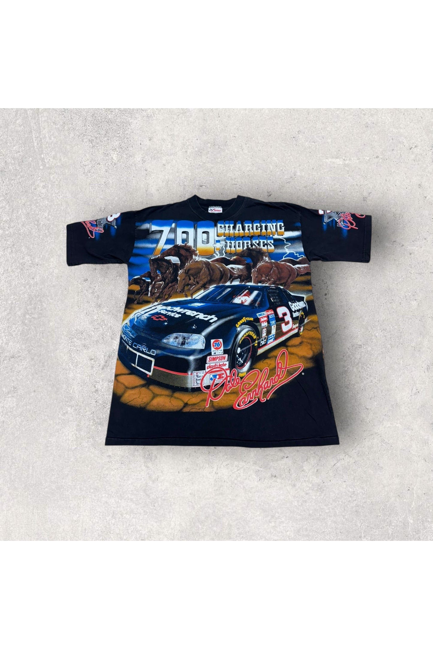 Vintage Chase Racewear 1997 Dale Earnhardt 700 Charging Horses Sunday Showdown All Over Print Tee- L