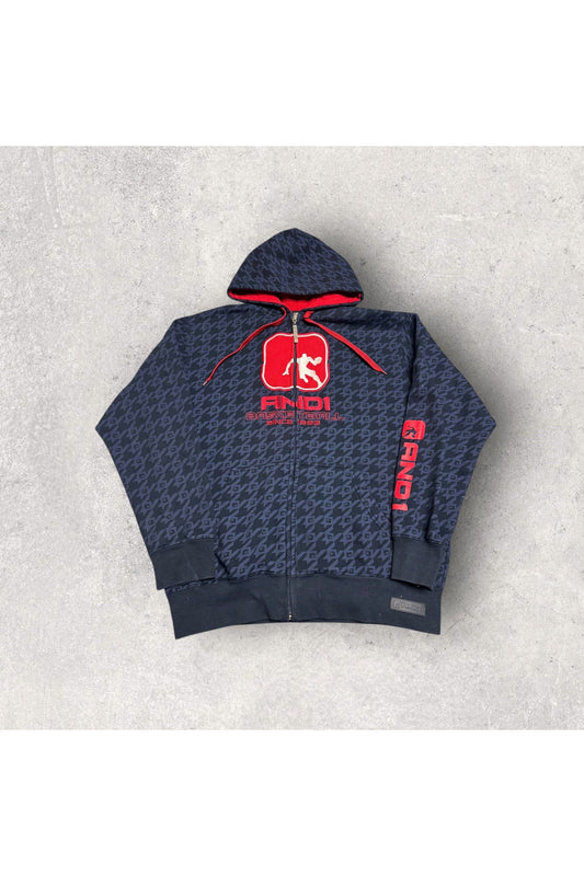 Vintage Y2K And 1 Basketball Embroidered Full Zip Hoodie- M