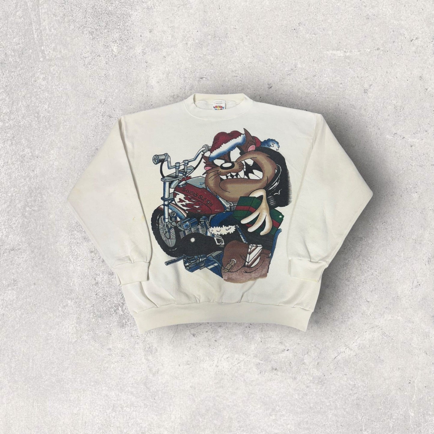 Vintage 90s Looney Tunes TAZ Santa's Sleigh Christmas Crewneck- L