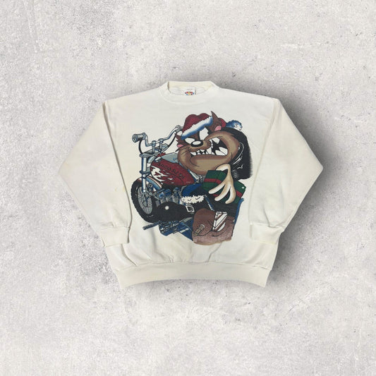 Vintage 90s Looney Tunes TAZ Santa's Sleigh Christmas Crewneck- L