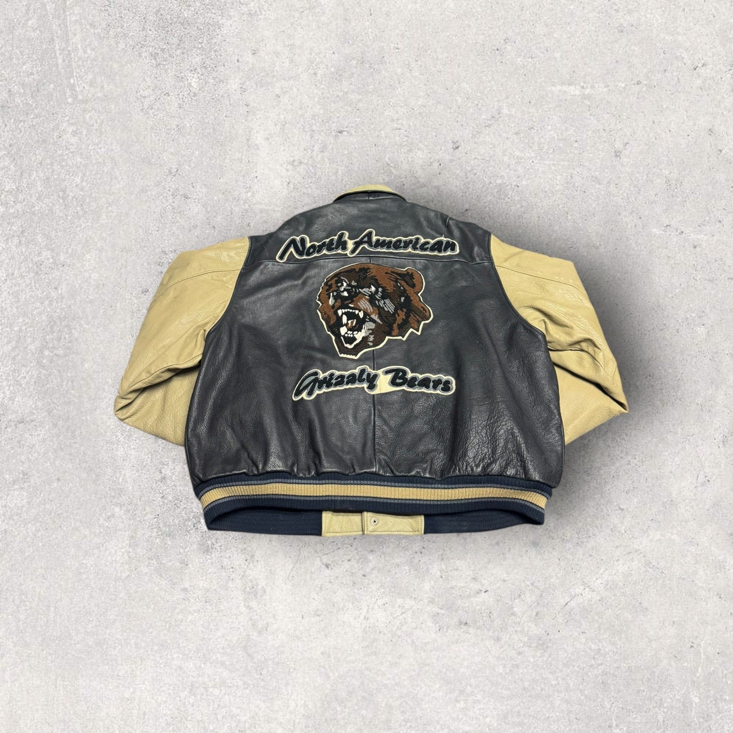 Vintage Y2K Bear USA North American Grizzly Bears Leather Letterman Jacket- 4XL