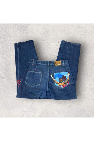 2000s Platinum FUBU x Muhammed Ali Embroidered Jeans- SZ 40 x 34
