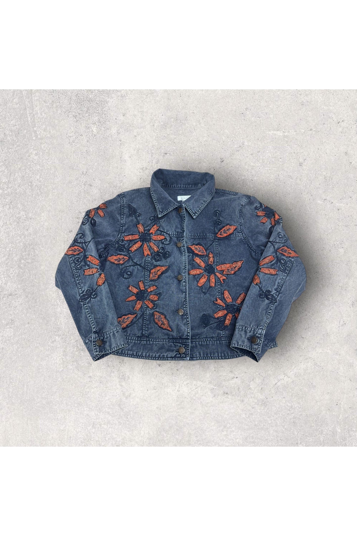 Vintage Christopher & Banks Floral Embroidered Denim Jacket- M