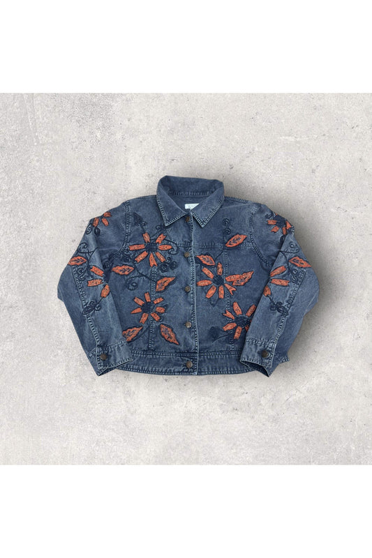 Vintage Christopher & Banks Floral Embroidered Denim Jacket- M