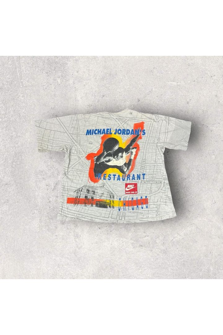 Vintage Made In USA 90s Nike Michael Jordan's The Restaurant All Over Print Tee- L