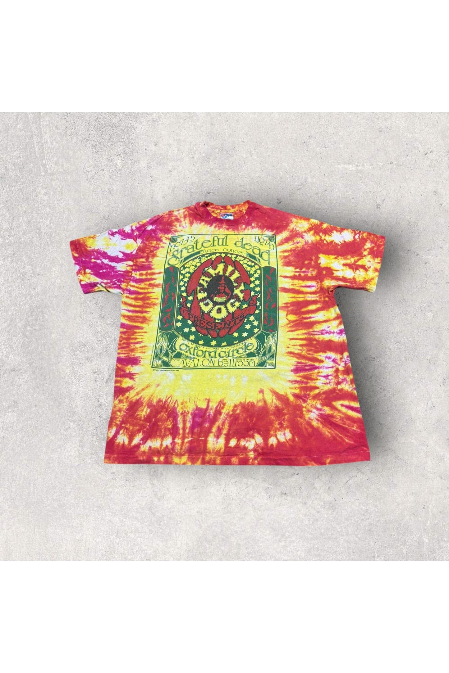 Vintage 1996 Grateful Dead Family Dog Presents 1966 Concert Posted Tie-Dye Tee- XL