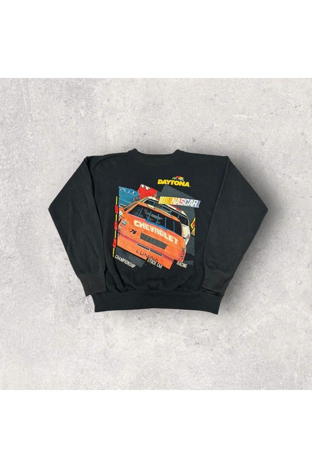 Vintage Made In USA SSI Daytona NASCAR Chevrolet Stock Car Championship Racing Crewneck- L