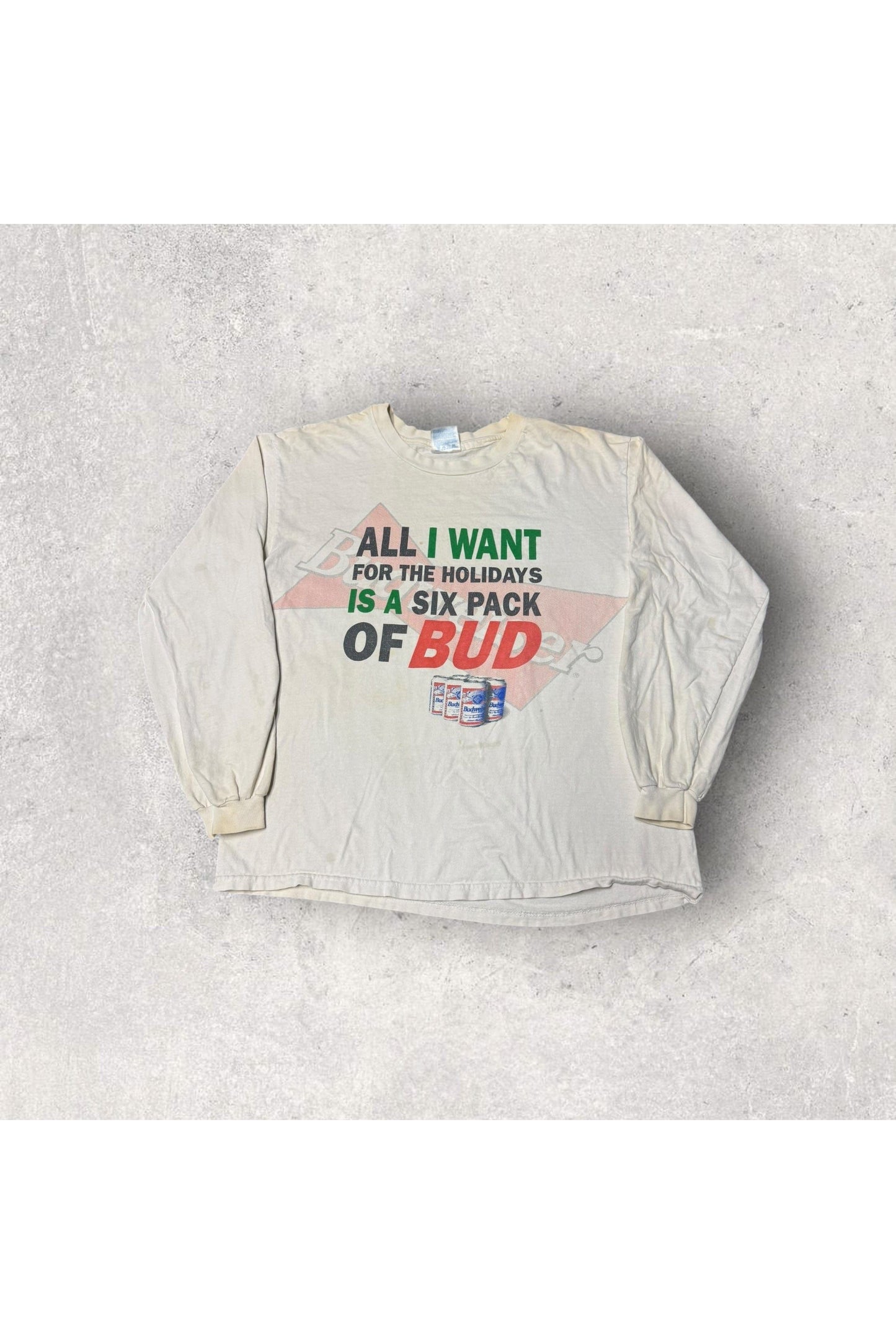 Vintage Budweiser All I Want For The Holidays Is A Six Pack Of Bud Long Sleeve- L