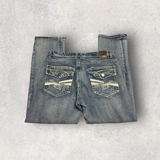 Vintage Y2K GS115 Distressed Denim Slim Fit Embroidered Pockets Jeans- SZ 36 x 31