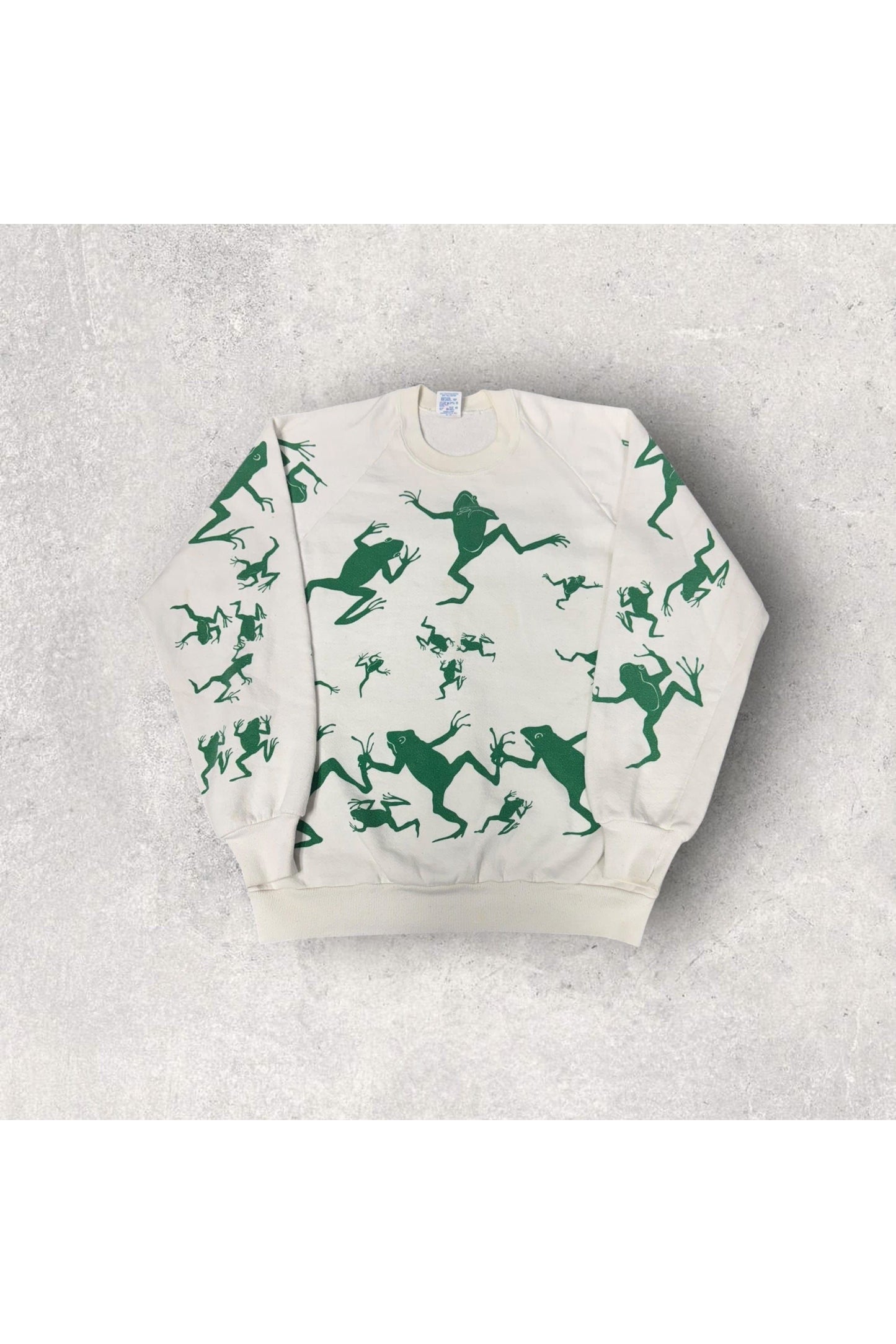 Vintage Michigan Rag Co. Made In USA Jerzees All Over Print Frogs Crewneck- L