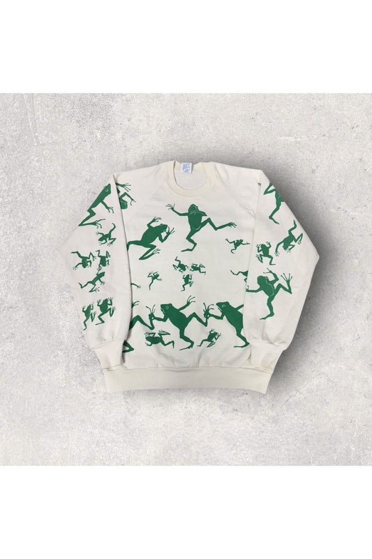 Vintage Michigan Rag Co. Made In USA Jerzees All Over Print Frogs Crewneck- L