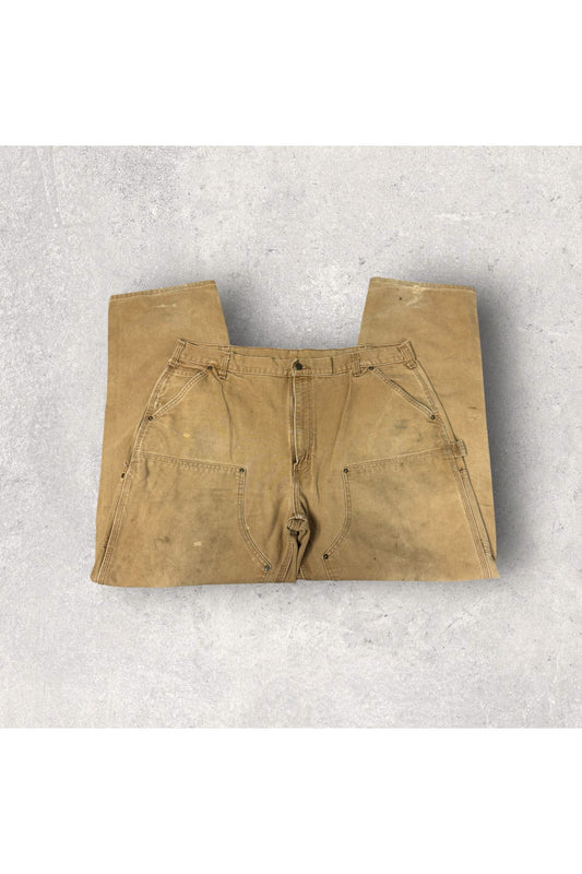 Carhartt B136 BRN Double Knee Dungaree Fit Carpenter Workwear Pants- SZ 42 x 34
