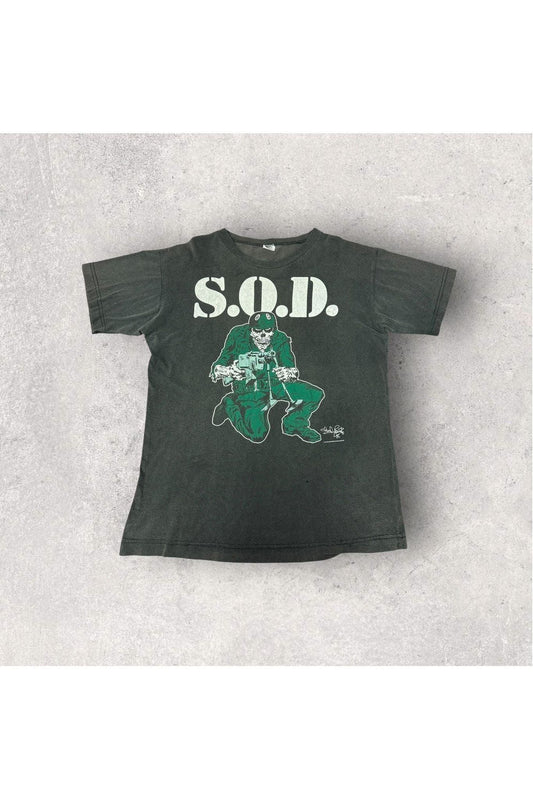 Vintage 1985 S.O.D. Stormtroopers of Death Speak English or Die Schism Tour Made In England Tee- L