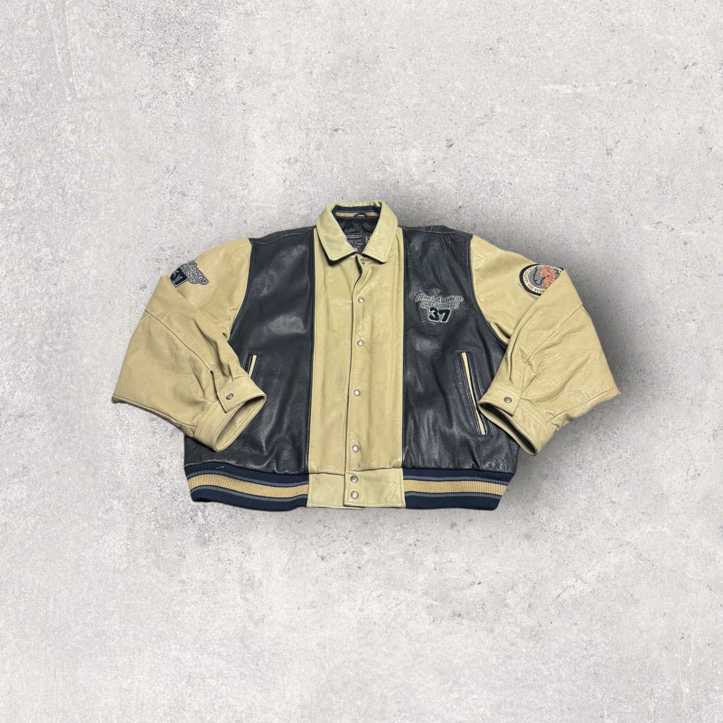 Vintage Y2K Bear USA North American Grizzly Bears Leather Letterman Jacket- 4XL