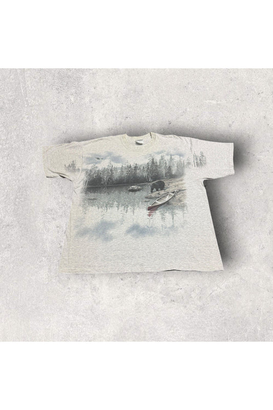 Vintage 90s Artisans Black Bears Nature All Over Print Tee- XXL