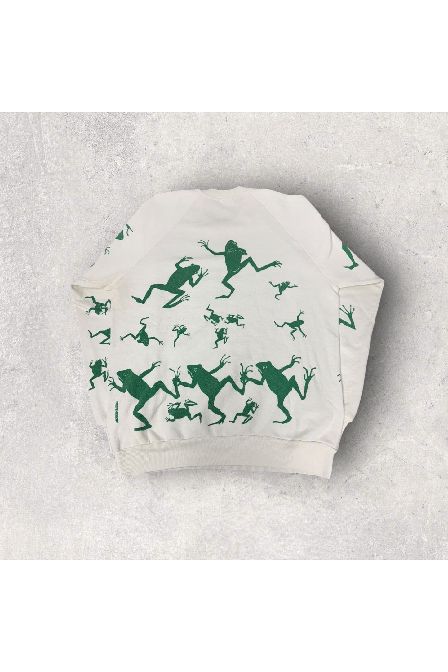 Vintage Michigan Rag Co. Made In USA Jerzees All Over Print Frogs Crewneck- L