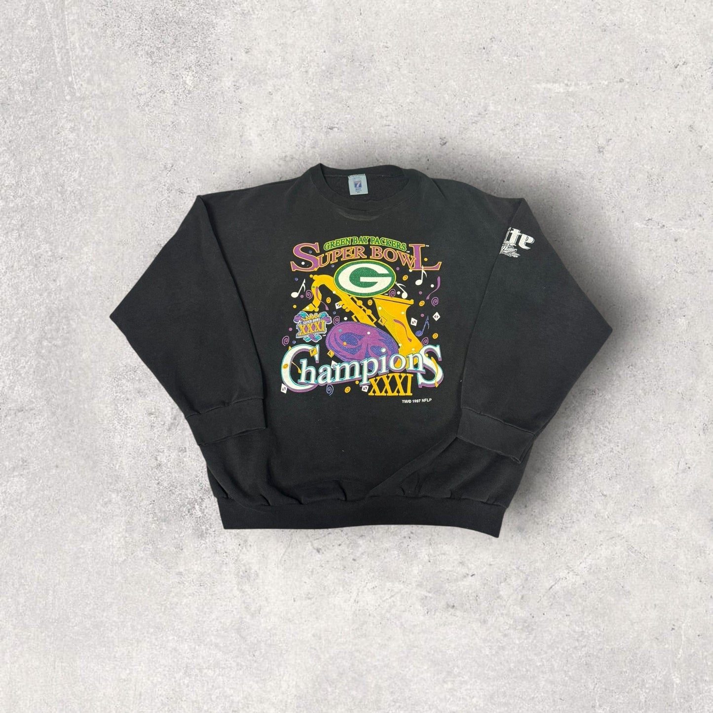 Vintage Logo 7 Green Bay Packers Super Bowl XXXI Champions 1997 Crewneck- XXL