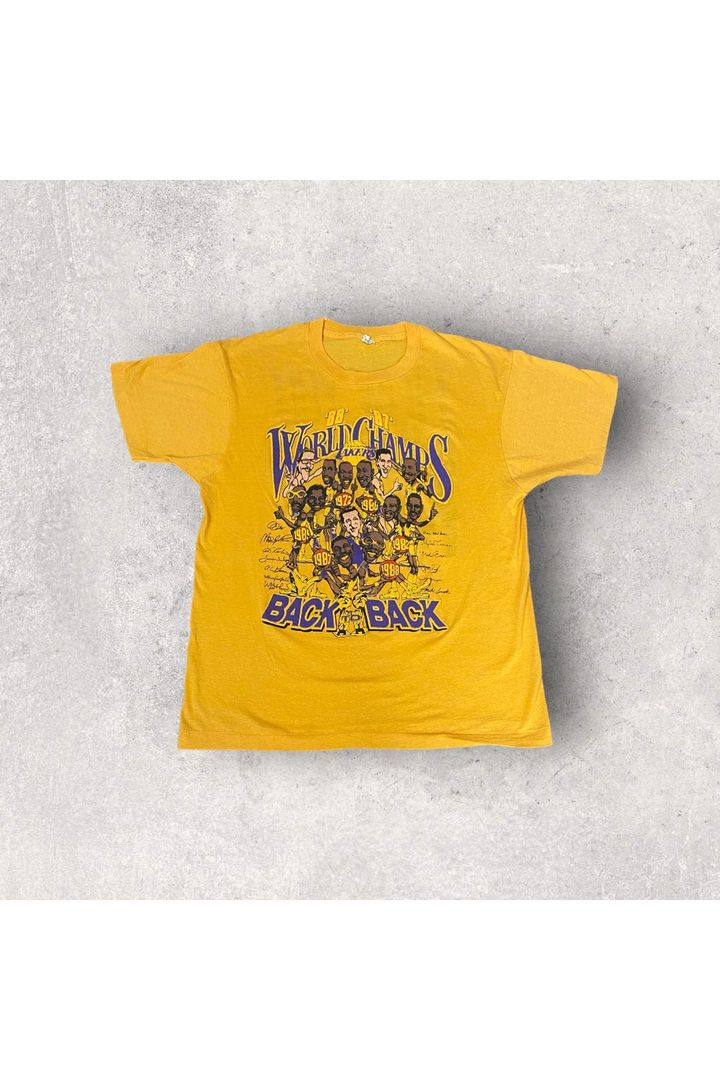 Vintage Best Screen Stars 1987-1988 L.A. Lakers Back To Back World Champions Puff Print Tee- XL